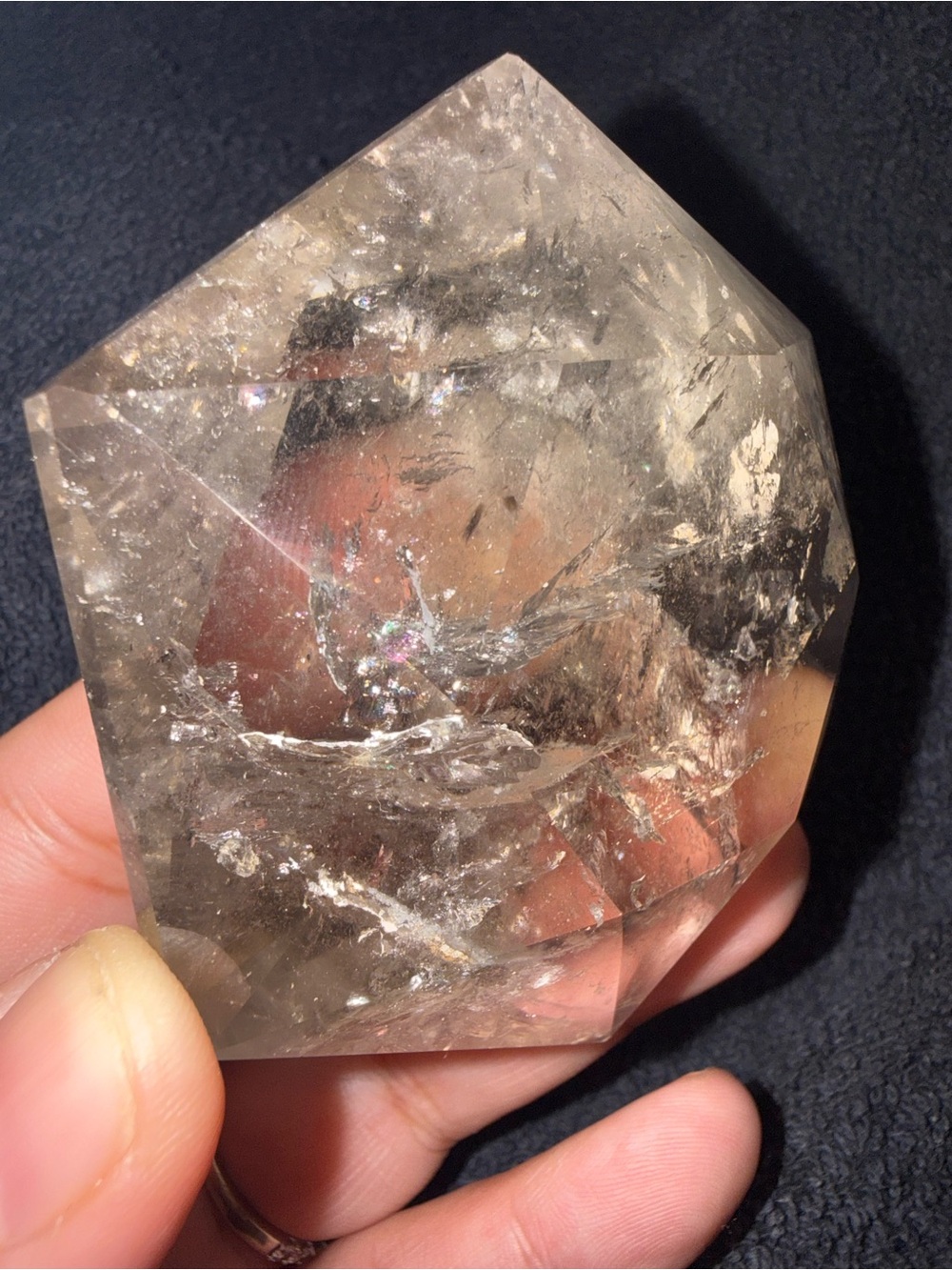 Thick Faceted Smokey Quartz Hexagon - Picture 4 of 4
